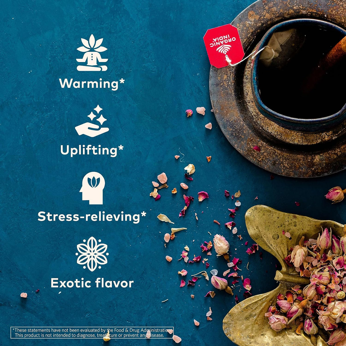 Organic India Tulsi Cinnamon Rose Herbal Tea - Holy Basil, Stress Relieving &amp; Mystical, Immune Support, USDA Certified Organic, Supports Sugar Metabolism, Caffeine-Free - 18 Infusion Bags, 6 Pack