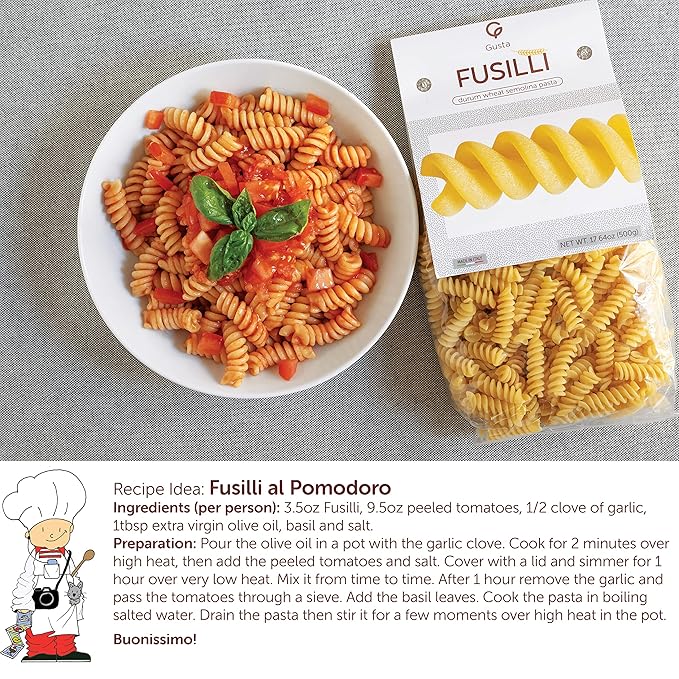 Gusta Rotini Fusilli Pasta - Premium Italian Pasta from Italy - Durum Wheat Semolina Organic "Al Dente" Pasta - Non-GMO & Gourmet Pasta - Family Owned Brand - 17.64oz / 500g (2 Pack)