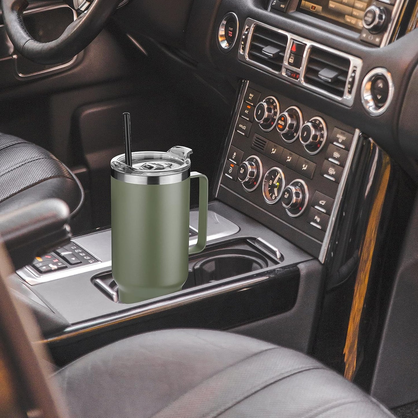 HASLE OUTFITTERS 40 oz Stainless Steel Tumbler with Handle, Vacuum Insulated Tumblers Bulk, Reusable Double Wall Travel Coffee Mug, Durable Powder Coated Water Bottle(Army Green, 1)