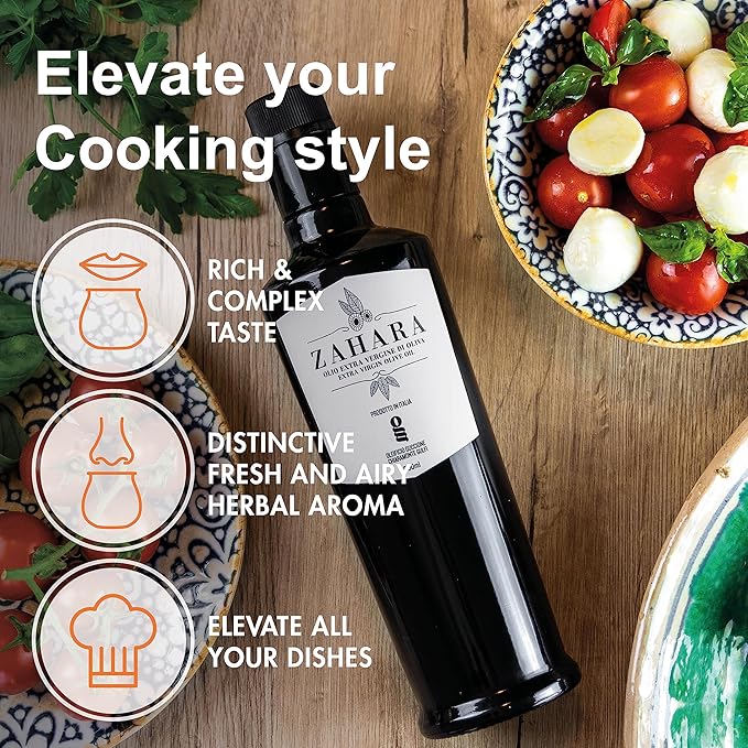 Zahara Extra Virgin Olive Oil from Italy | Sicilian Pure EVOO | Premium Early Harvest Cold Pressed Polyphenol Rich | Multiple Award Winner from Oleificio Guccione | 16.9 fl oz (500ml) Bottle With Beautiful Gift Box