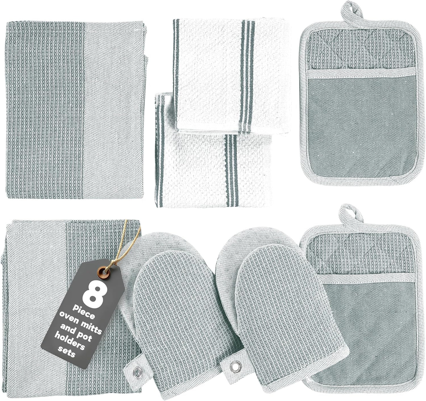 Casa Platino 8-Piece Mini Oven Mitt & Pot Holder Set – 500°F Heat Resistant with Silicone Grip, Includes 2 Kitchen Towels &