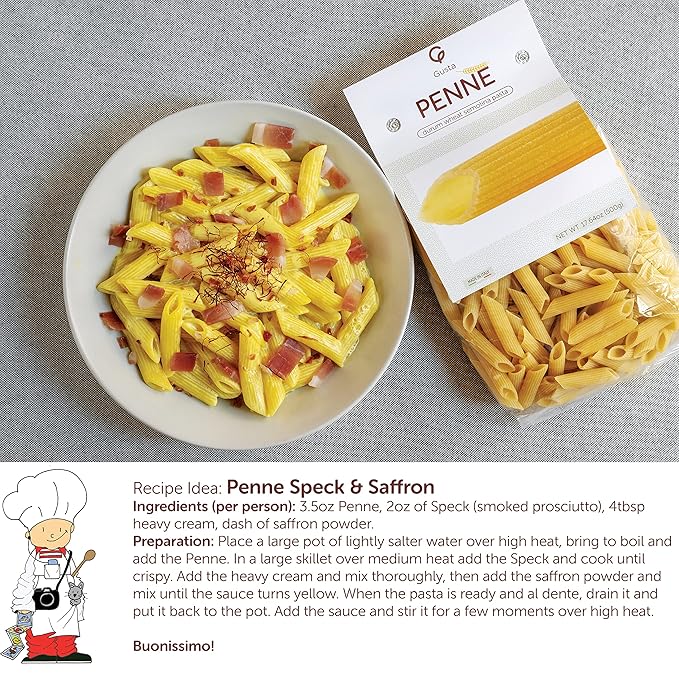 Gusta Penne Rigate Pasta - Premium Italian Pasta from Italy - Durum Wheat Semolina Organic "Al Dente" Pasta - Non-GMO & Gourmet Pasta - Family Owned Brand - 17.64oz / 500g (2 Pack)