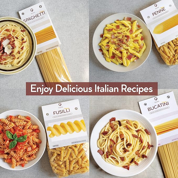 Gusta Bucatini Pasta Noodles Variety Pack - Premium Italian Pasta from Italy - Durum Wheat Semolina - Slow Drying - Non-GMO & Gourmet - Family Owned Brand - 17.64oz / 500g (8 Pack)