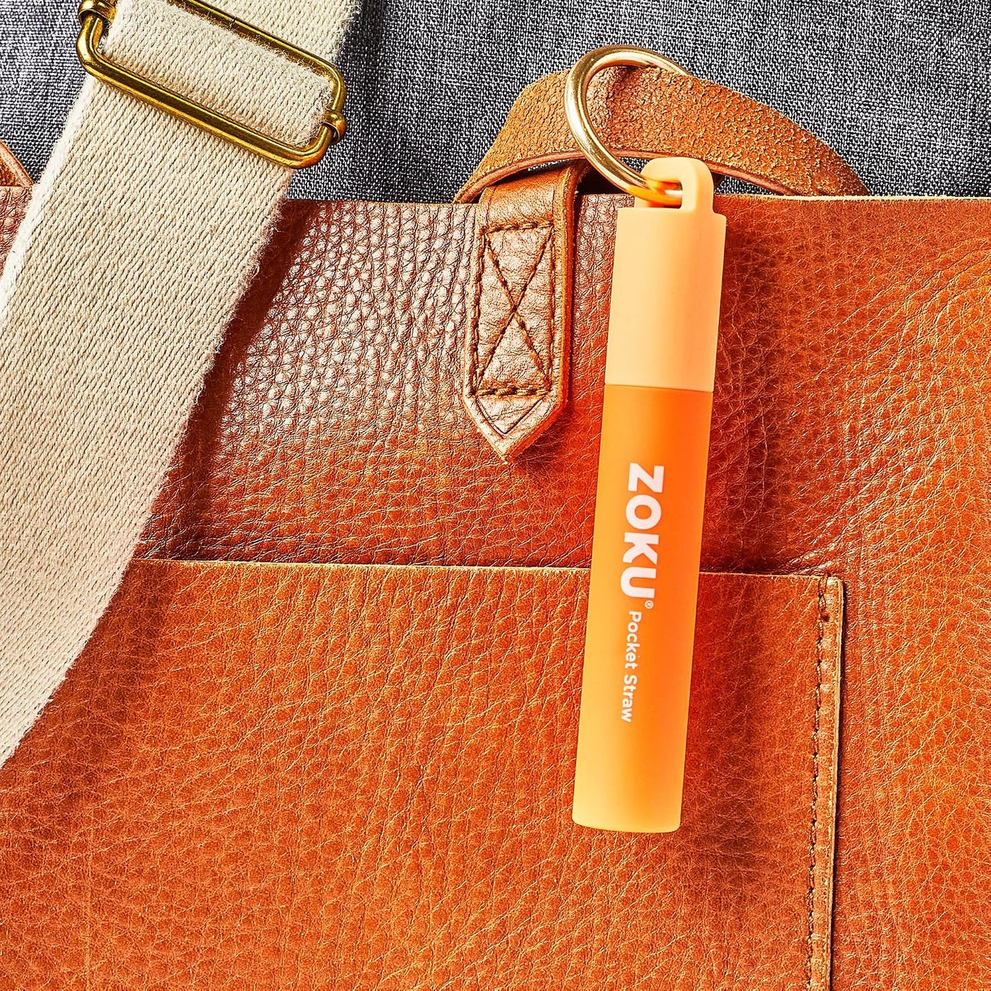 Zoku Reusable Metal Straw with Case, Collapsible Travel Straw - Orange | Collapsible Stainless Steel Drinking Straw with Silicone Tip and Cleaner Brush, Ideal for Key Chains, Pockets, Purses