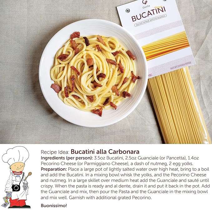 Gusta Bucatini Pasta Noodles - Premium Italian Pasta from Italy - Durum Wheat Semolina Organic "Al Dente" Pasta - Non-GMO & Gourmet Pasta - Family Owned Brand - 17.64oz / 500g (2 Pack)