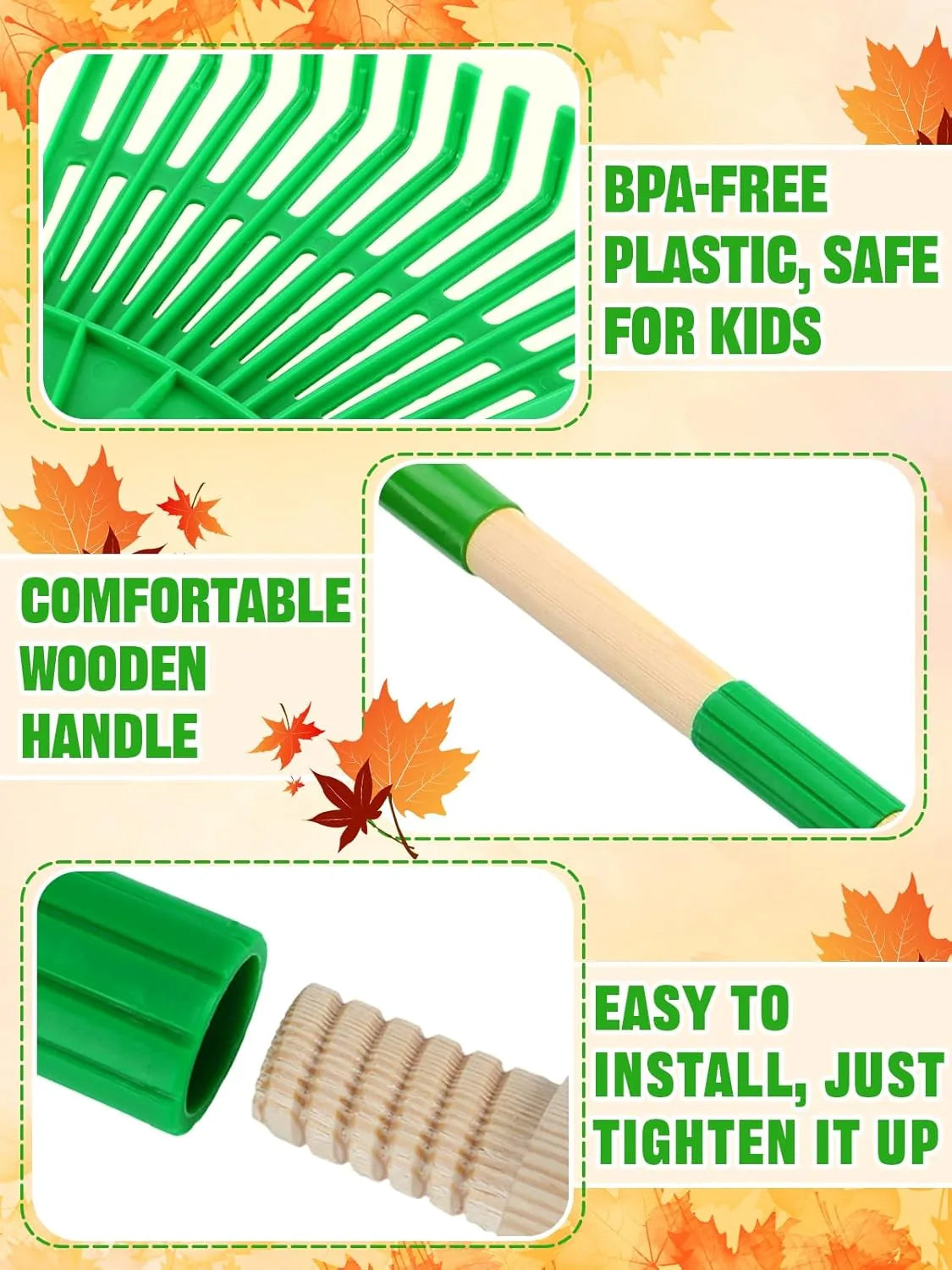 Kid-friendly 34 inch garden rake with wood handle yard tool gift