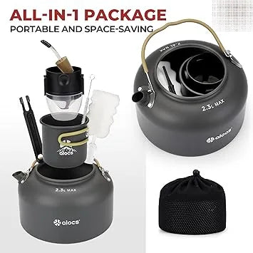 Camping kettle with precision spout designed for campfire and gas stove use