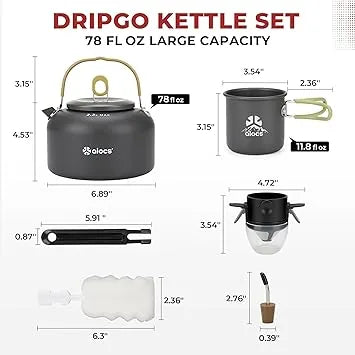 Alocs coffee pot outdoor gear featuring durable aluminum construction and pour over system