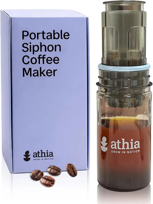 ATHIA portable siphon coffee maker with Tritan bottle for travel and camping