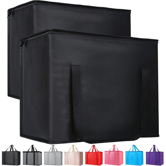 Black insulated reusable grocery bag 2-pack with thermal tote design