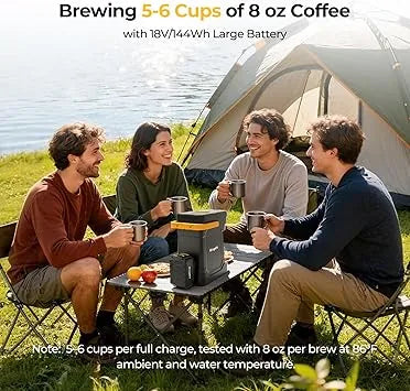 Jobsite and RV compatible portable coffee maker with battery power