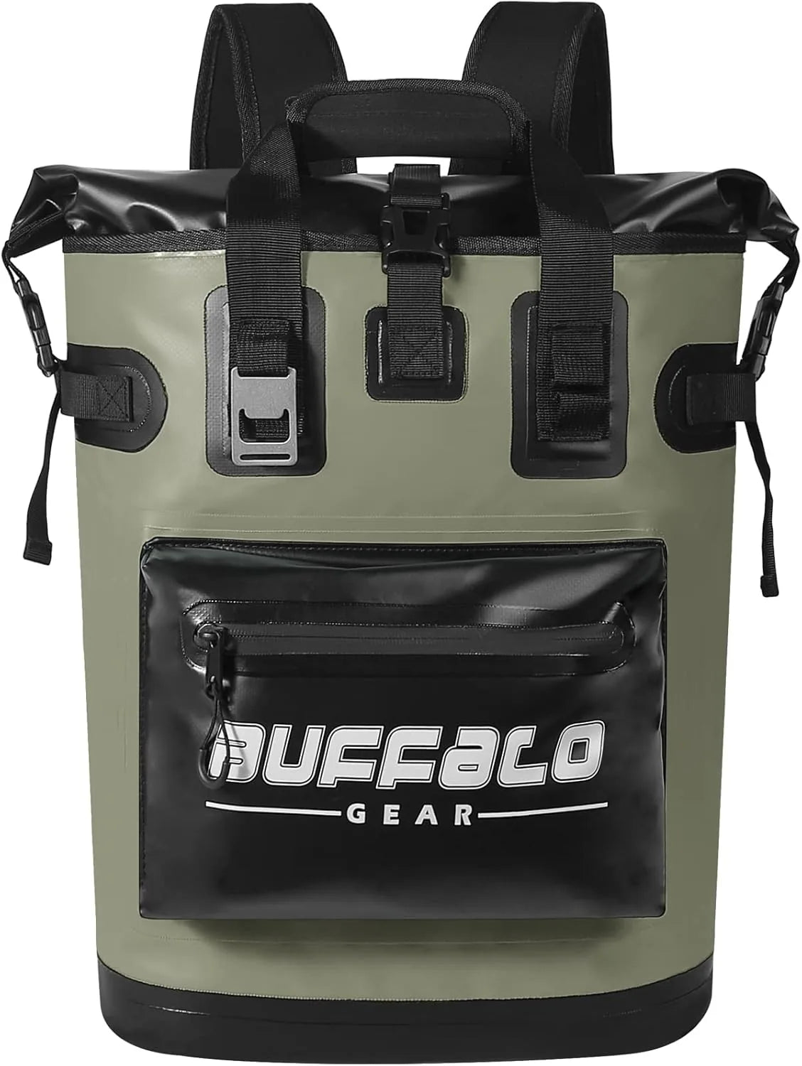 Buffalo Gear leakproof camping backpack cooler in blue displayed front view