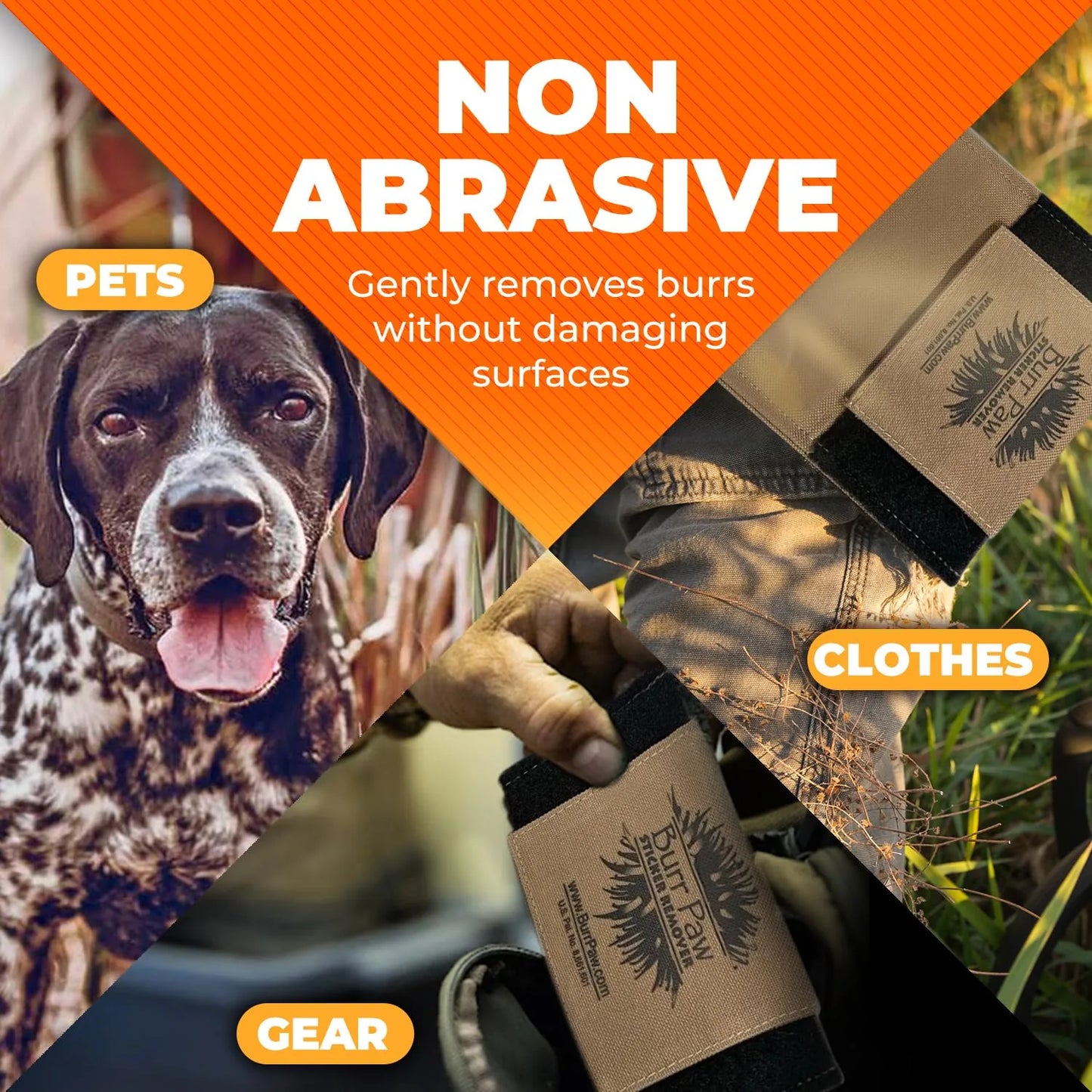 Tan deburring tool removing burrs from dog coat and fabric