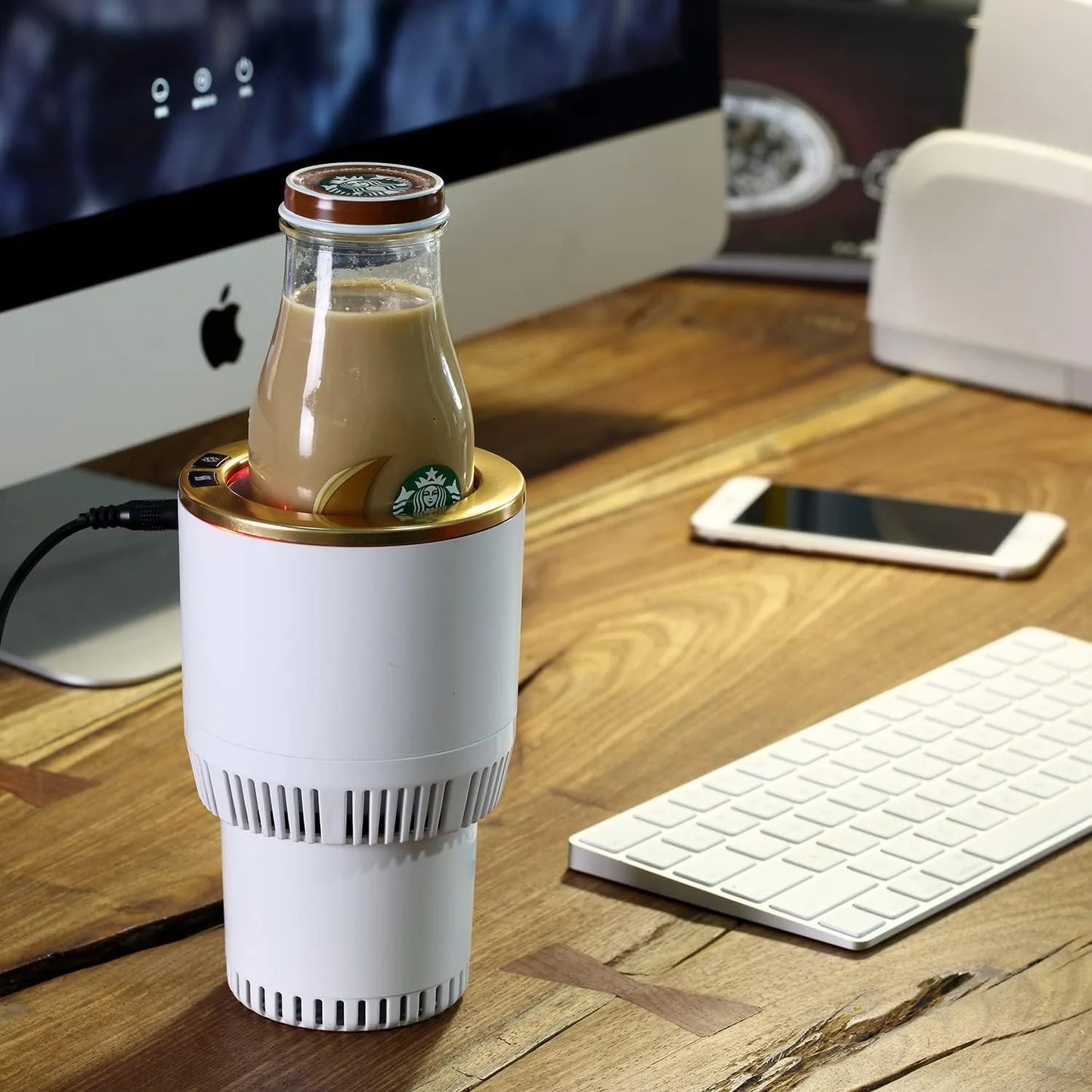 Smart car tumbler holder with temperature control cooling warming capabilities