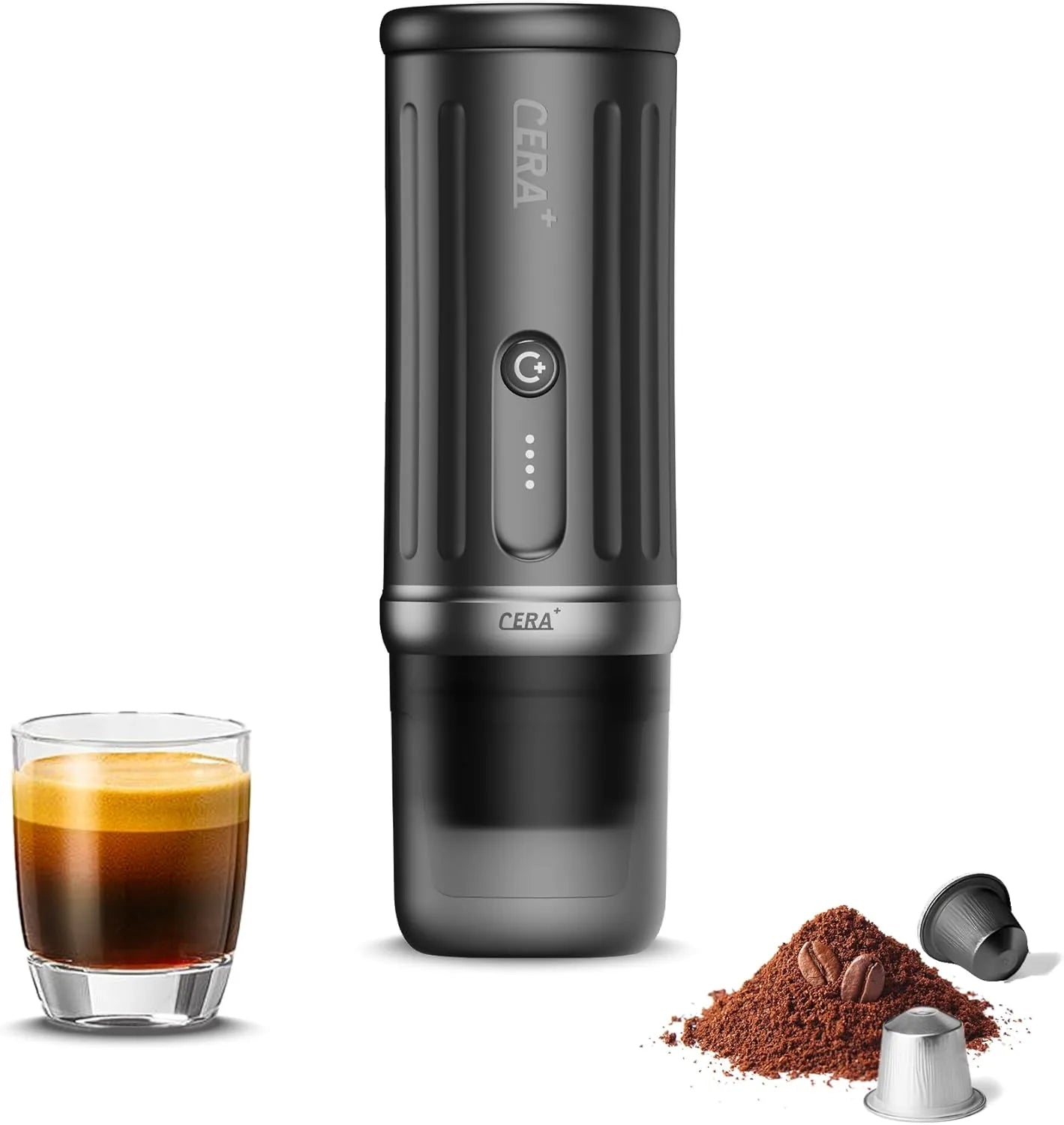 CERA+ portable electric espresso machine with self-heating capability for travel