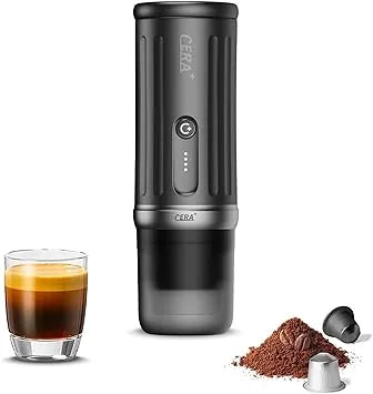 Compact single serve coffee maker with USB-C charging and 20 bar pressure