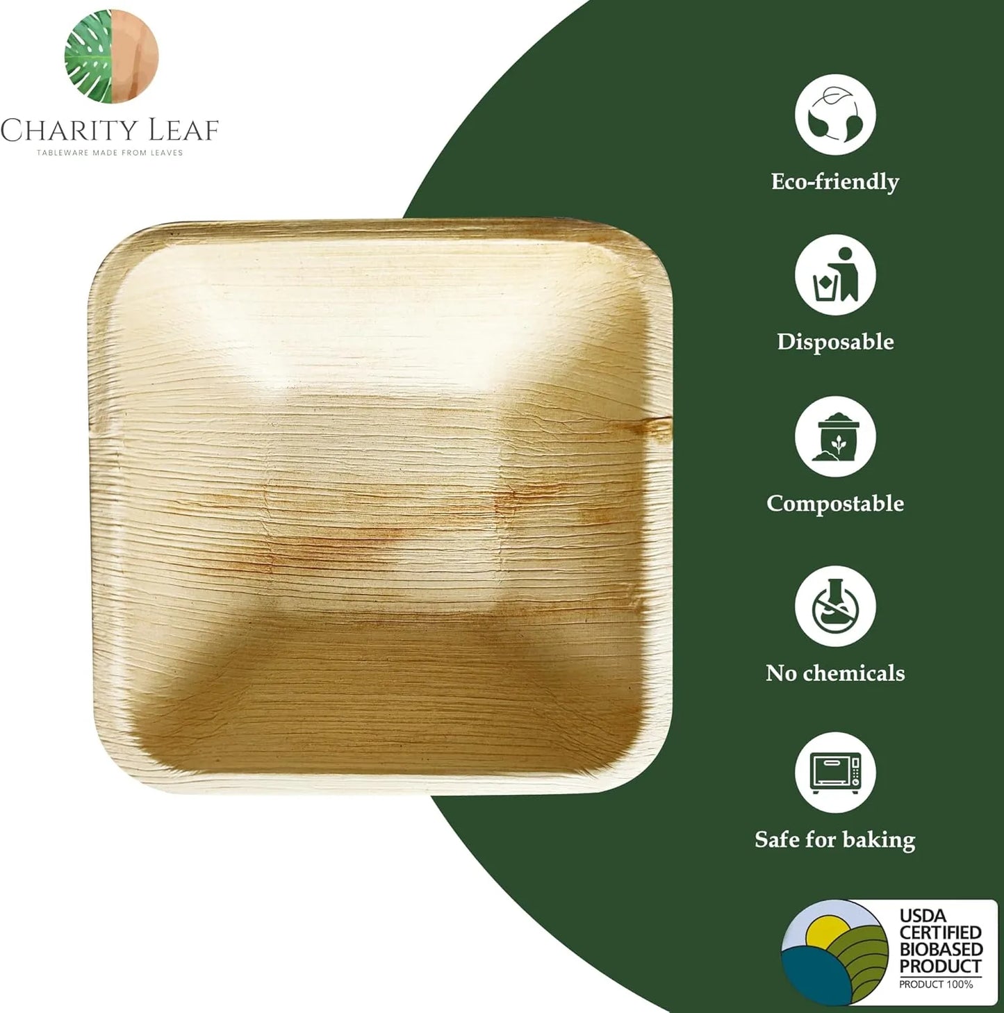 Charity Leaf disposable 4-inch palm leaf bowls arranged for charcuterie board serving and dipping use