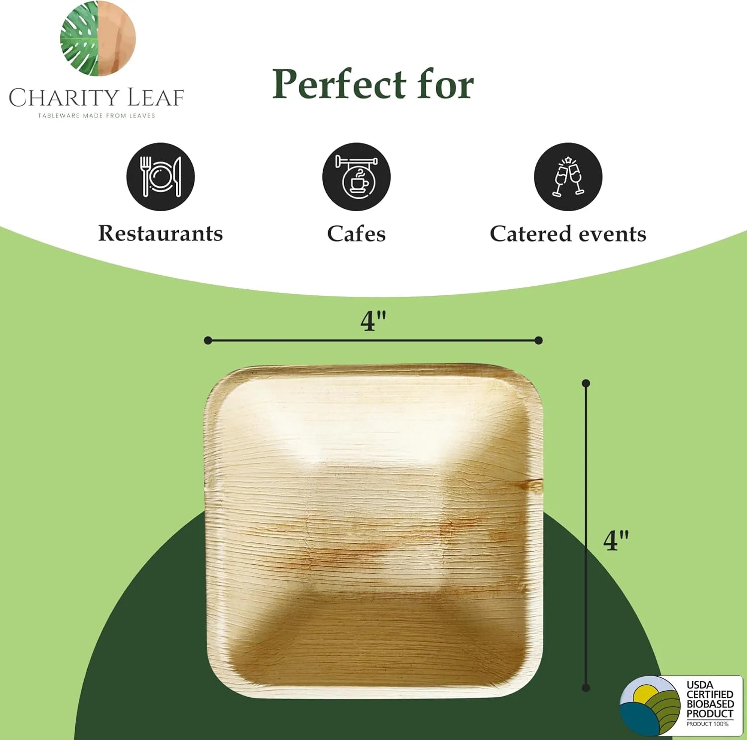 Eco-friendly bamboo-like palm leaf square bowls perfect for party catering and BBQ food service