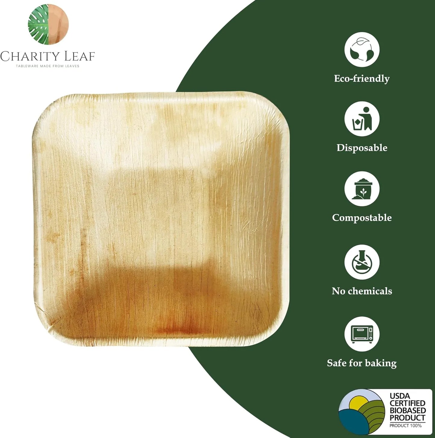 Biodegradable palm leaf bowls stacked showing sustainable alternative to plastic dinnerware