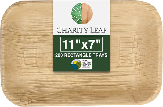 Eco-friendly biodegradable palm leaf trays 11x7 inches for sustainable catering events