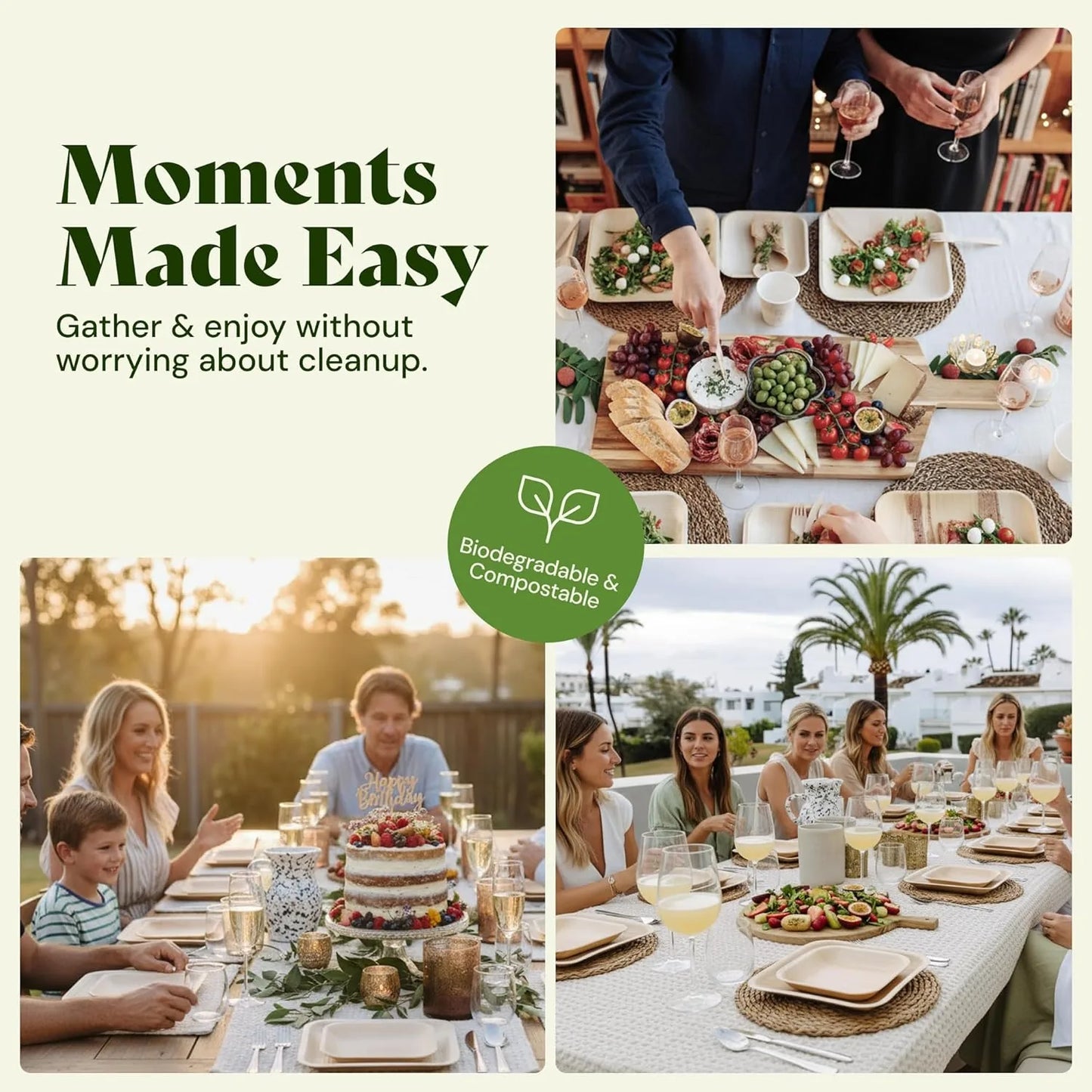 Compostable bamboo palm leaf dinner plates 20 pack event supplies