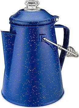 Blue enamel COLETTI Classic camping coffee percolator with modern updates