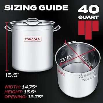 Chef using large professional stainless steel Concord stock pot in kitchen
