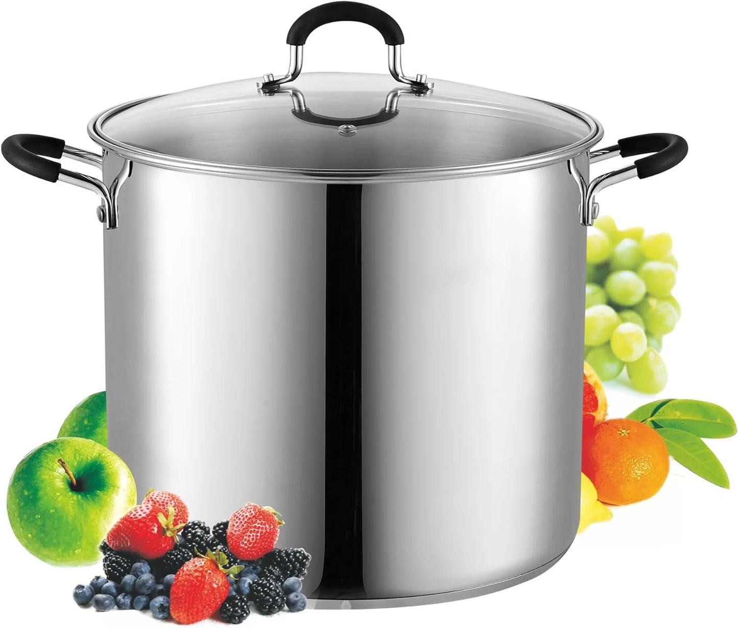Cook N Home 12 quart stainless steel stockpot with lid on white background