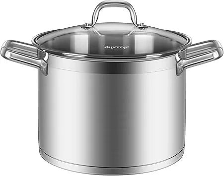 Large capacity stockpot showcasing impact-bonded technology side angle detail