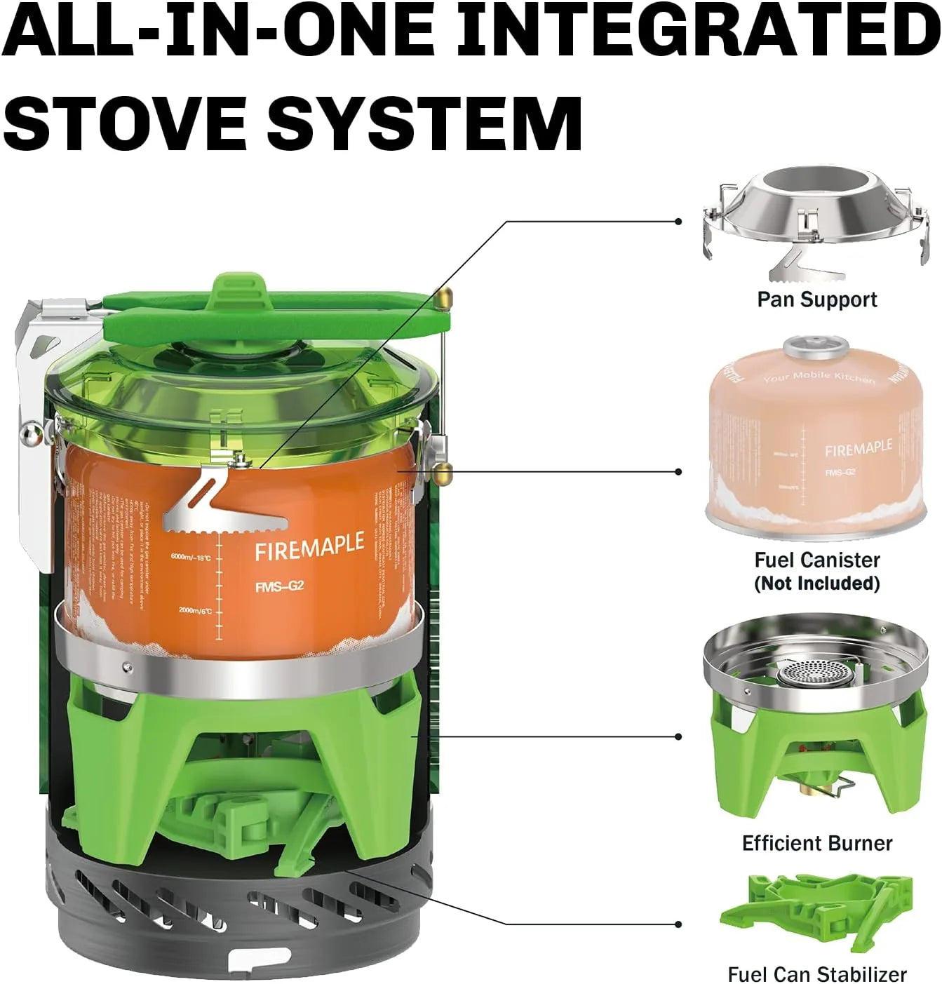 Compact backpacking stove with jet burner and pot set for hiking trips