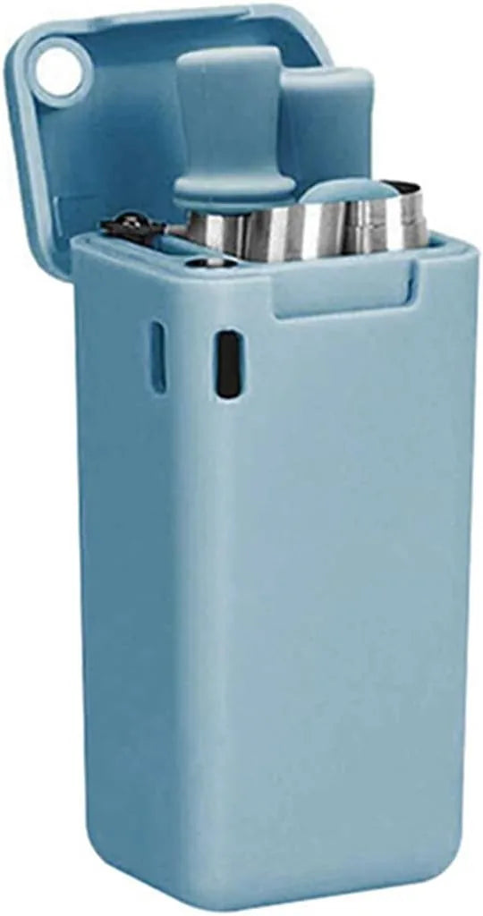 Foldable reusable straw stainless steel portable travel set blue