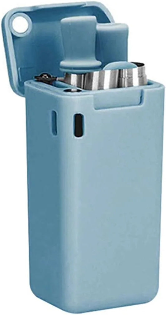 Foldable reusable straw stainless steel portable travel set blue