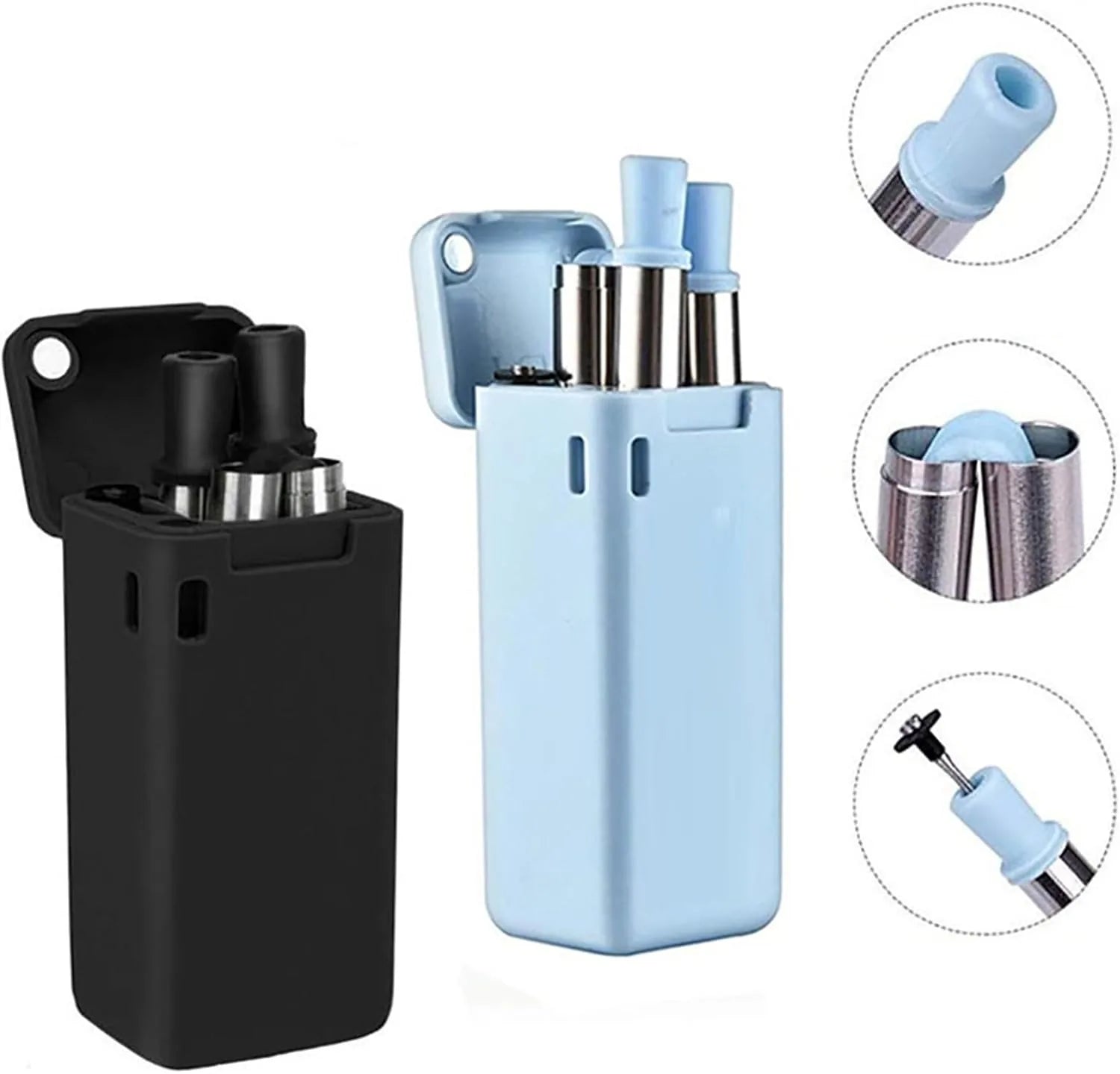 Portable folding straw kit compact stainless steel reusable design