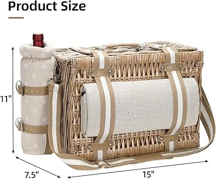 Couple using waterproof picnic blanket with basket during outdoor camping