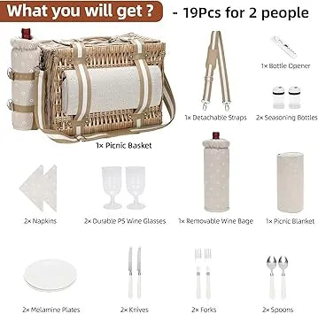 Cutlery kit and accessories included in complete two-person picnic set