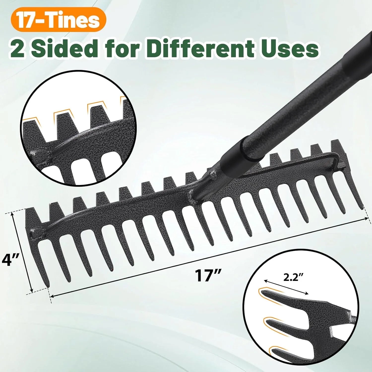 Garden leaf rake for loosening leveling soil weeding and yard thatch removal