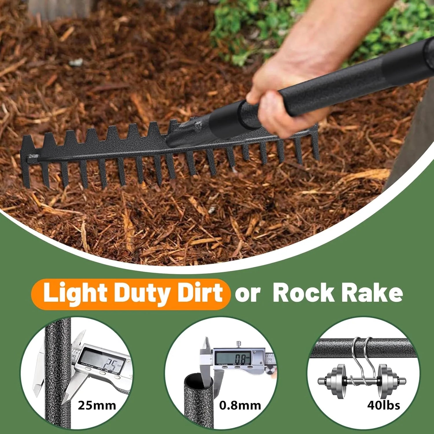 Long handle bow rake metal yard tool for raking leaves and grass