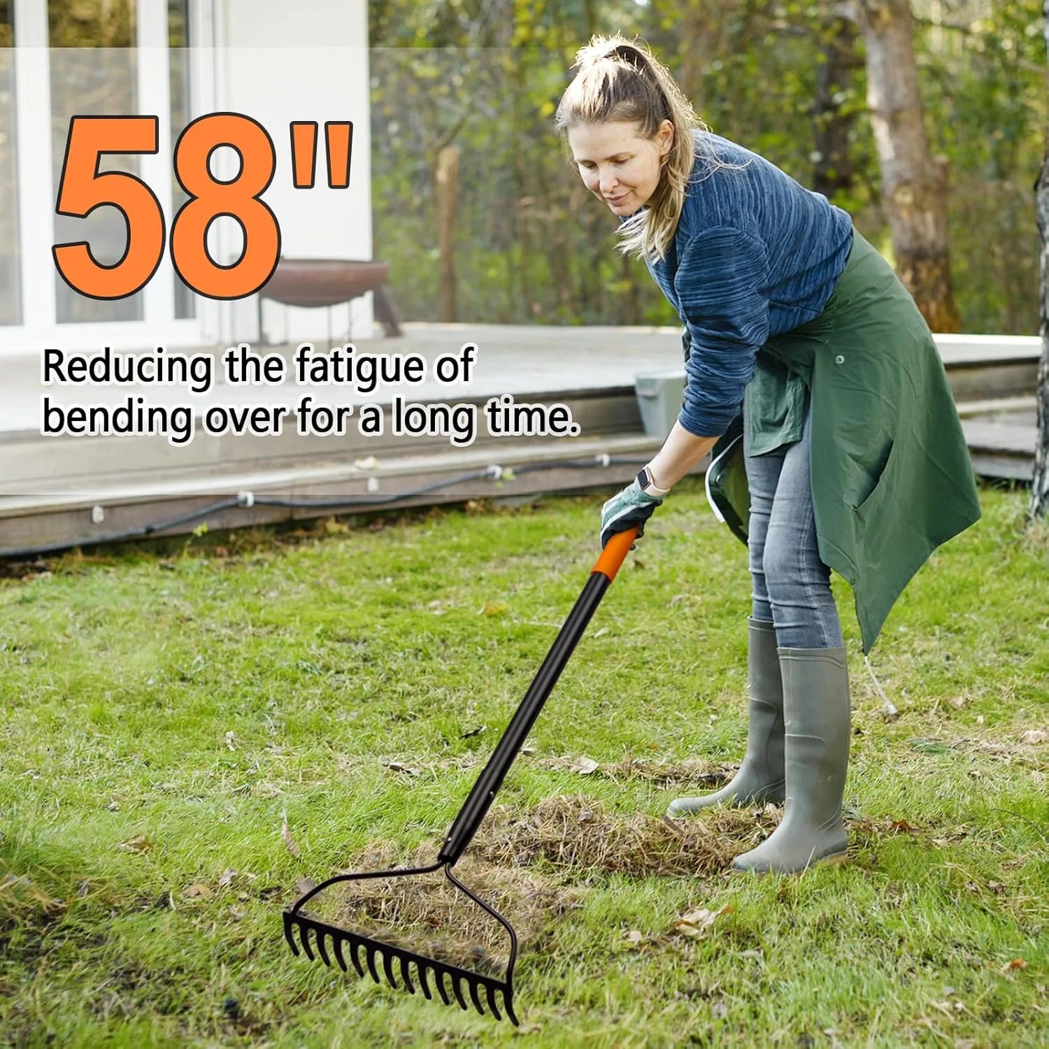 Durable metal rake with 14 tines for heavy duty yard work