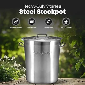 Large stainless steel stock pot used for beer brewing seafood boil outdoors