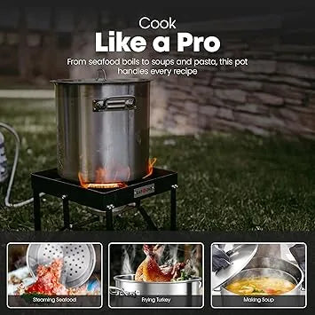 GasOne stainless steel stockpot lid detail and secure handle grip feature
