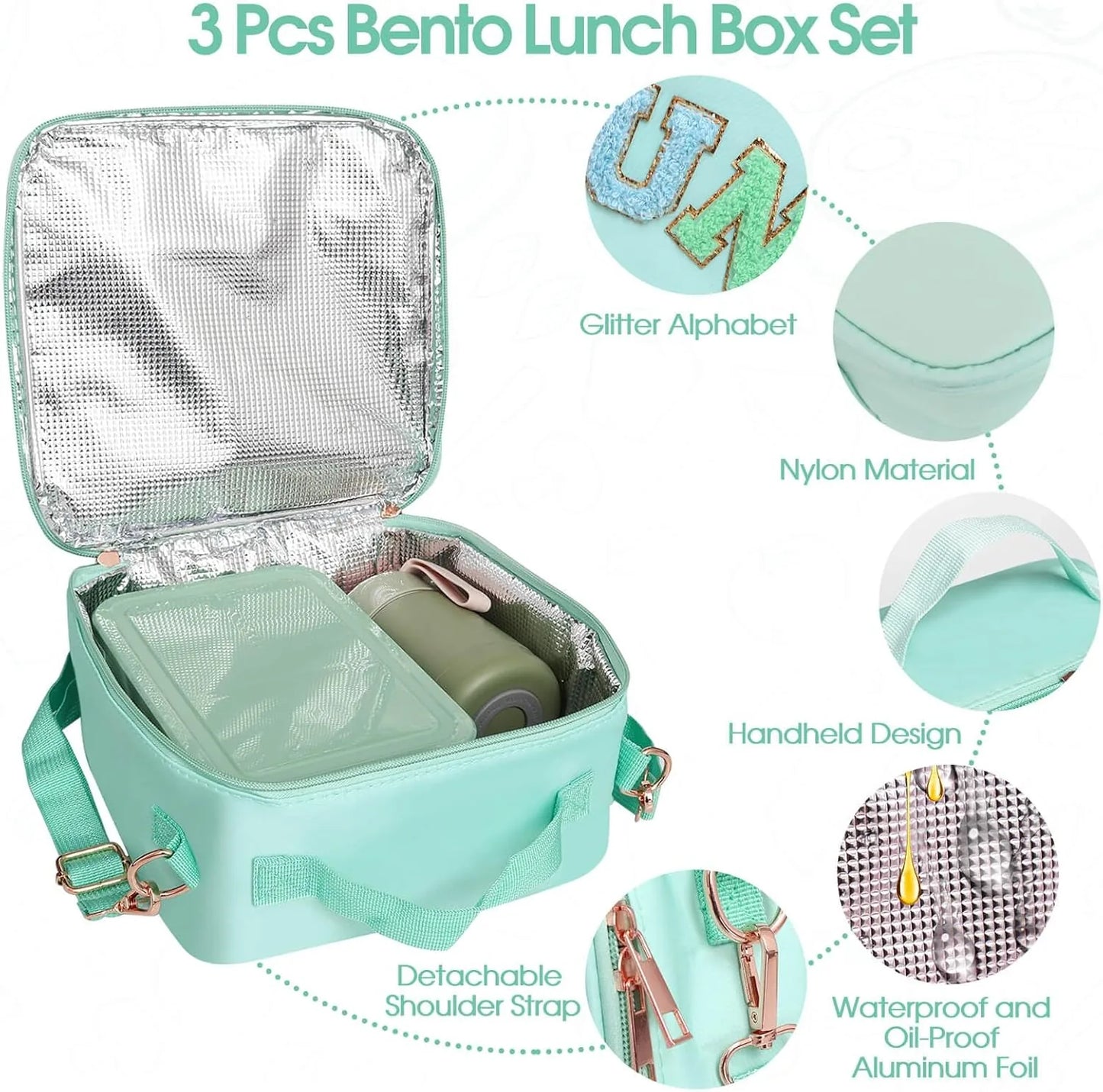 Compartment lunch box with thermos bottle holder adjustable strap for girls