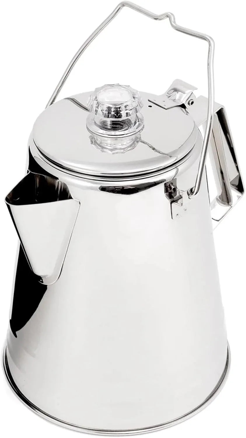 GSI Outdoors stainless steel percolator coffee pot for camping and outdoor brewing