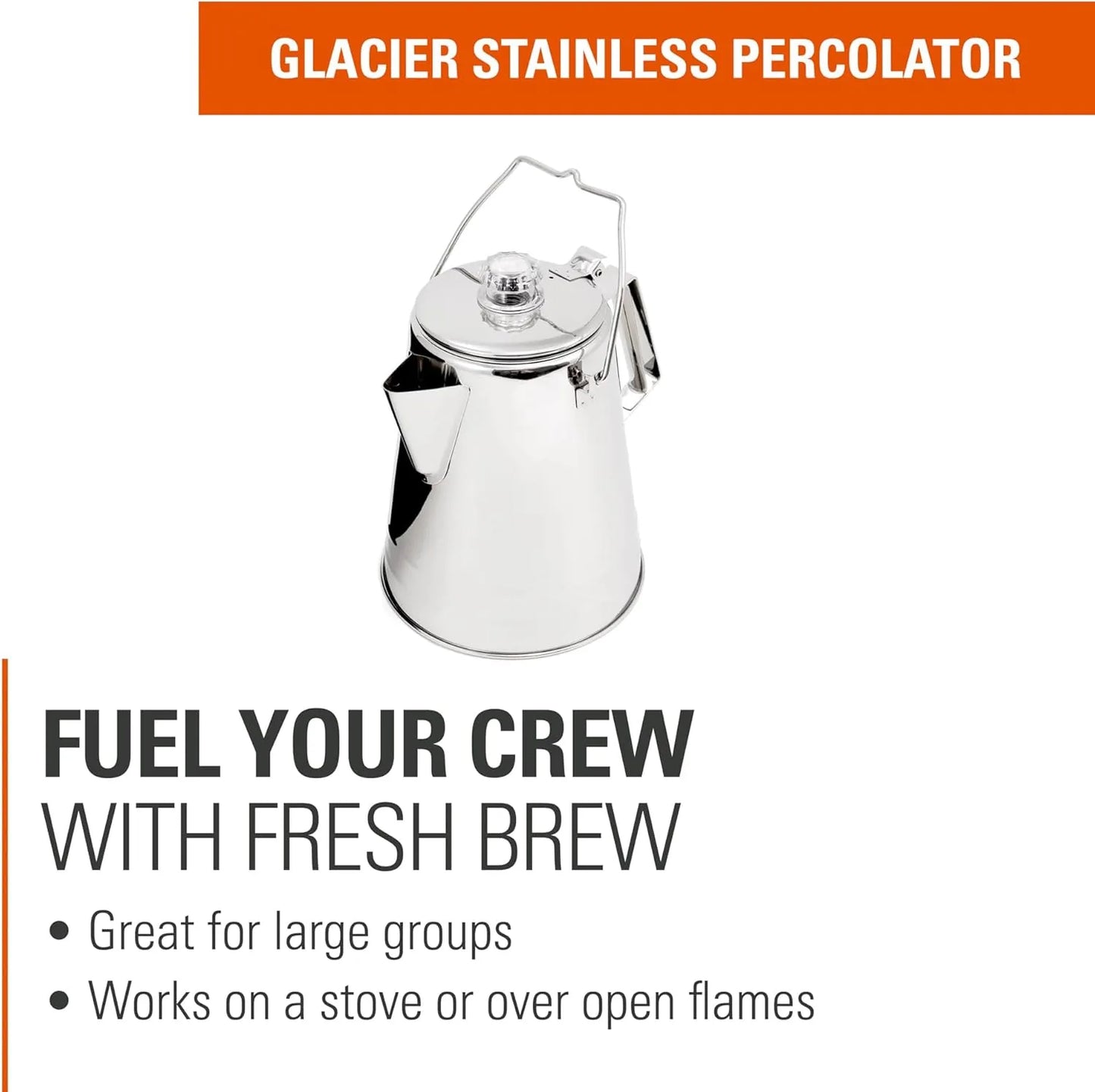 Glacier stainless steel 14 cup percolator ideal for group camping trips