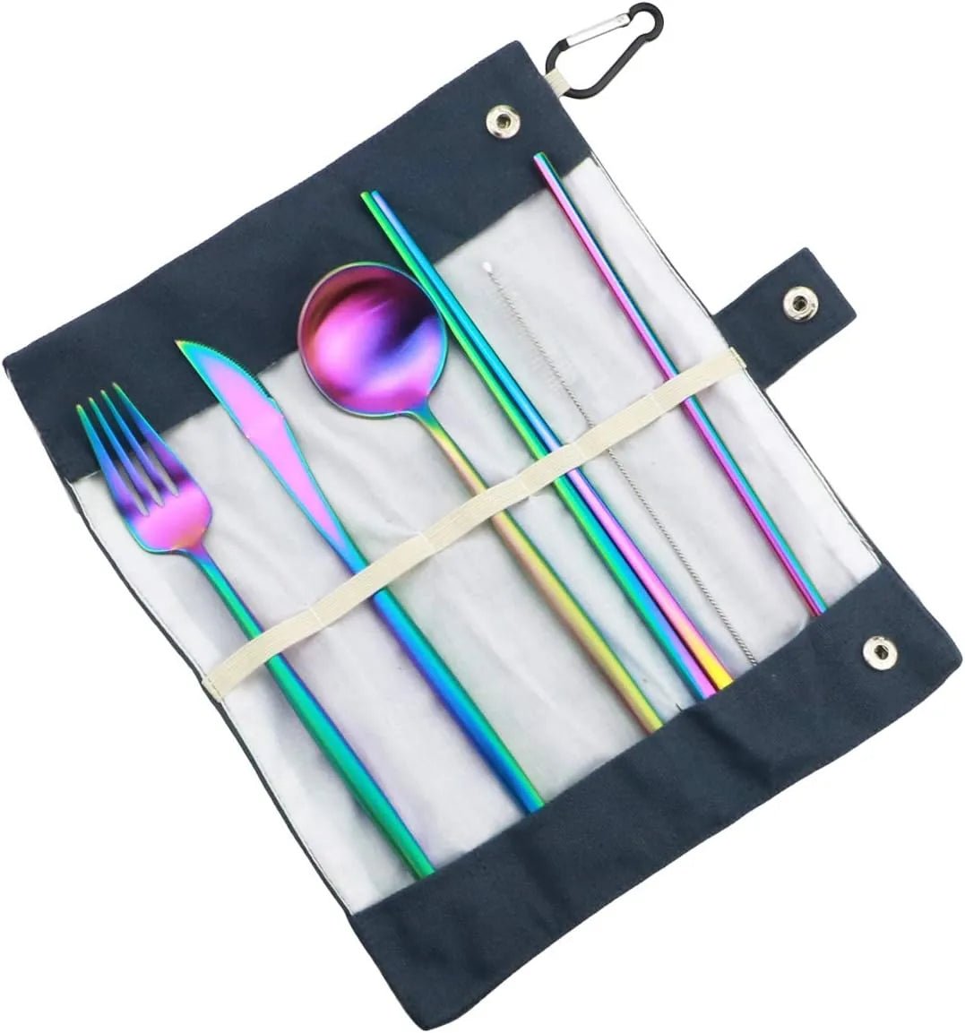 stainless steel reusable utensils with straws and dishwasher safe pouch included