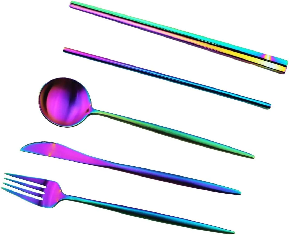 Reusable travel utensils eco-friendly cutlery set with chopsticks straws and cleaning brush