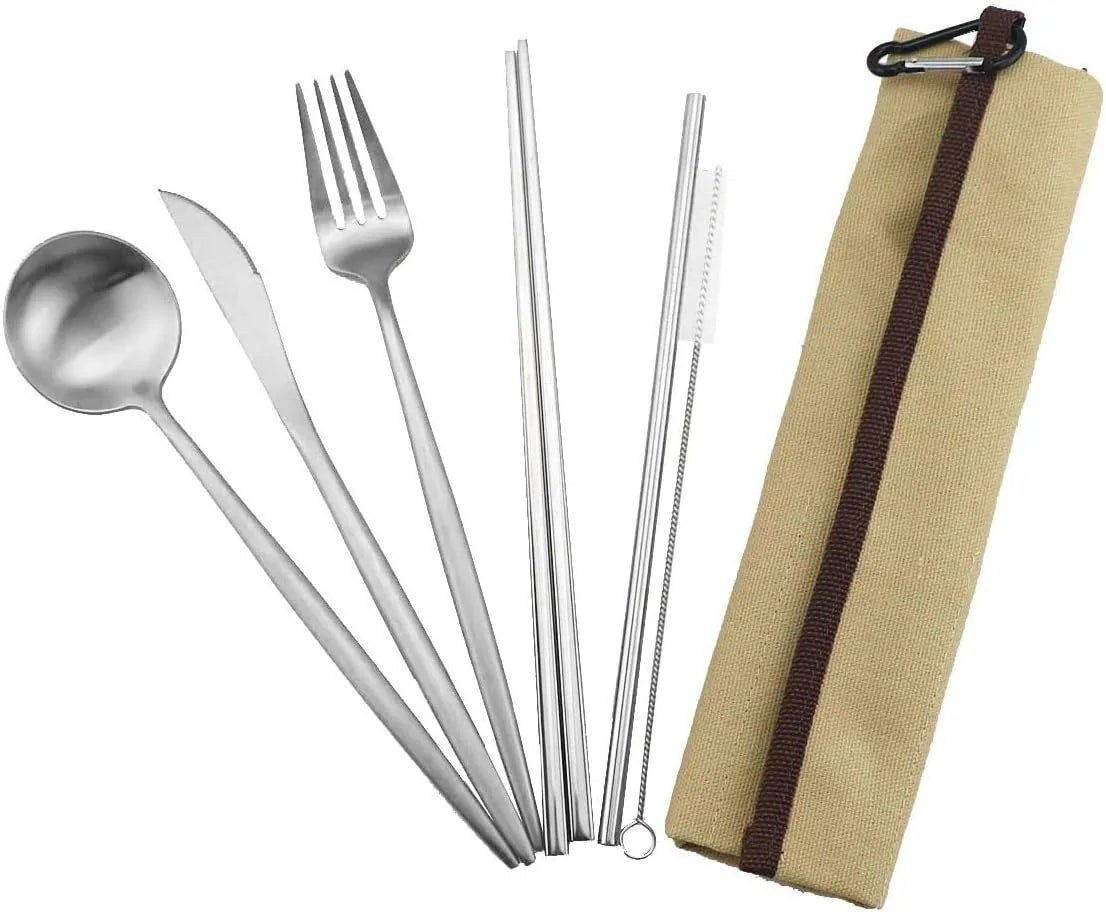 Gugrida reusable travel utensils set with knife fork spoon chopsticks stainless steel