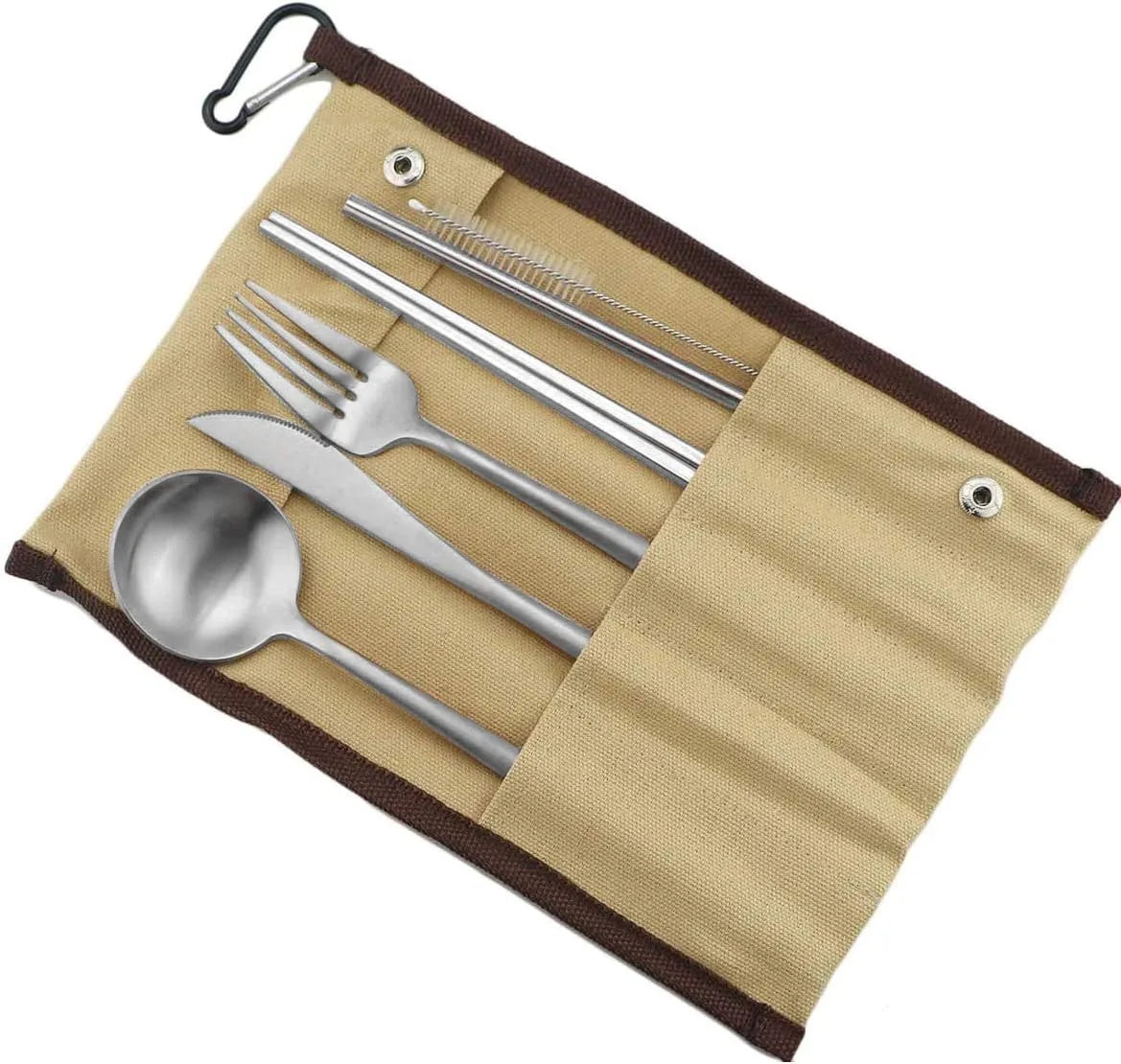 Portable camping silverware 7-piece eco-friendly utensil set with carrying pouch included