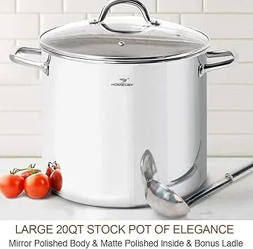 Chef using heavy duty induction stock pot for commercial soup preparation