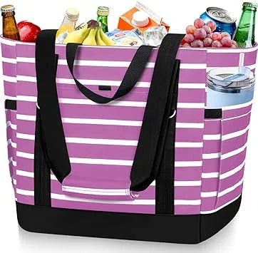 Large insulated grocery bag shown in side angle detail view