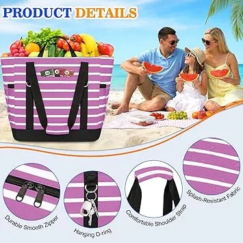 Soft cooler bag used for beach picnic with food inside